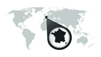 wereld kaart met zoom Aan Frankrijk. kaart in loep. vector illustratie in vlak stijl