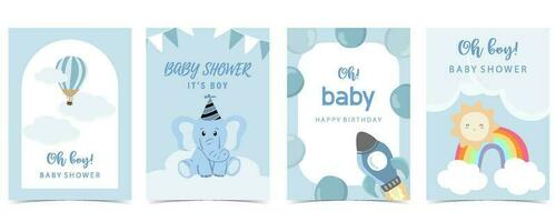 baby douche uitnodiging kaart voor jongen met ballon, wolk, lucht, blauw vector