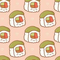 naadloos patroon met tekenfilm kawaii sushi rollen. schattig anime afdrukken voor telefoon geval, achtergronden, mode, omhulsel papier en textiel. vector illustratie