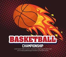 basketbalkampioenschap, embleem, ontwerp met basketbalbal, vlam met bal vector