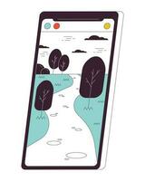 mobiel telefoon landschap vlak lijn kleur geïsoleerd vector voorwerp. telefoon nemen afbeelding. smartphone. bewerkbare klem kunst beeld Aan wit achtergrond. gemakkelijk schets tekenfilm plek illustratie voor web ontwerp