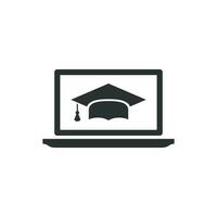 elearning onderwijs icoon in vlak stijl. studie vector illustratie Aan wit geïsoleerd achtergrond. laptop computer online opleiding bedrijf concept.