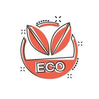 vector tekenfilm eco etiket insigne icoon in grappig stijl. biologisch Product postzegel concept illustratie pictogram. eco natuurlijk voedsel bedrijf plons effect concept.