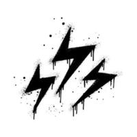 verstuiven geschilderd graffiti elektrisch bliksem flash, bliksem bout in zwart over- wit. druppels van gespoten donder bout symbool. geïsoleerd Aan wit achtergrond. vector illustratie