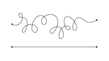 gemakkelijk Rechtsaf en complex mis manier met rommelig lijn. zwart lijnen met een beginnend punt en een pijl Bij de einde geïsoleerd Aan wit achtergrond. vector illustratie