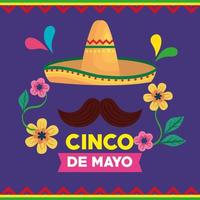 cinco de mayo poster met rieten hoed en snor vector