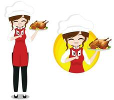 vrolijk vrouw chef glimlachen en geven duimen omhoog - vol en logo versie illustratie vector