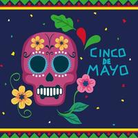 cinco de mayo poster met schedel en decoratie vector