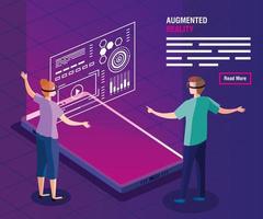 paar met een bril van augmented reality en smartphone vector
