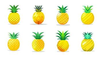 reeks van geel ananas met groen bladeren, vector illustratie geïsoleerd Aan wit achtergrond. voor grafisch, web ontwerp, logo, afdrukken, icoon, kaart, embleem, etiket