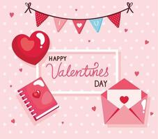 happy Valentijnsdag kaart met envelop en decoratie vector