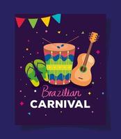 poster van braziliaans carnaval met trommel en decoratie vector