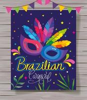 poster van braziliaans carnaval met masker en decoratie vector