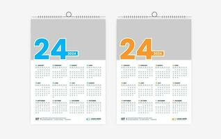 2024 een bladzijde muur kalender ontwerp vector