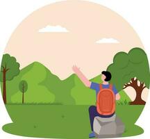 Mens genieten van visie met backpacker illustratie vector