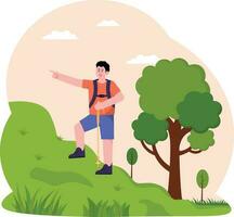 een Mens met wandelen spoor backpacker illustratie vector