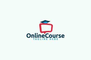 online Cursus logo met een combinatie van een monitor, afstuderen pet, en bubbel net zo de icoon. vector