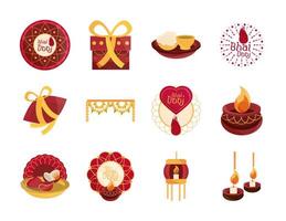 happy bhai dooj viering relatie broers en zussen collectie iconen vector