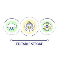 beschermen huis van straling lus concept icoon. overleven gedurende nucleair ongeluk. neerslag veiligheid abstract idee dun lijn illustratie. geïsoleerd schets tekening. bewerkbare beroerte vector
