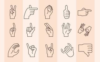 gebarentaal handen doen alfabet lijn iconen set vector