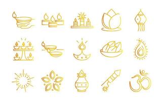 gelukkige diwali india festival deepavali religie evenement gradiënt stijl iconen collectie vector