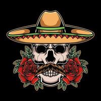 Mexicaans schedel vervelend sombrero hoed vector illustratie