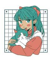 anime meisje met een kat t-shirt vector