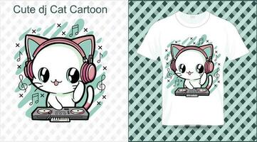 schattig dj kat tekenfilm t-shirt vector
