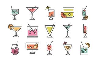 cocktail pictogram drinken sterke drank verfrissend alcohol glas kopjes feest viering pictogrammen set vector
