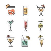 cocktail pictogram drinken sterke drank verfrissend alcohol glas kopjes limoen paraplu ijs pictogrammen set vector