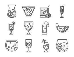 cocktail pictogram drinken sterke drank verfrissende alcohol glas kopjes menu bar pictogrammen set vector