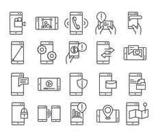 smartphone apparaat technologie digitale app en verbinding dunne lijn stijl design iconen set vector