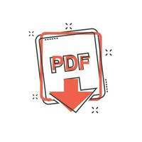 tekenfilm pdf het dossier icoon in grappig stijl. pdf downloaden teken illustratie pictogram. document plons bedrijf concept. vector