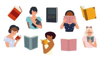 vrouwen houden een boek in hun handen, lezen concept vector