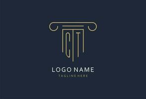 ct eerste met pijler vorm logo ontwerp, creatief monogram logo ontwerp voor wet firma vector