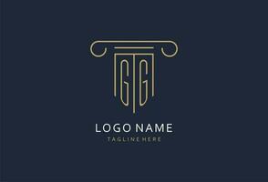 gg eerste met pijler vorm logo ontwerp, creatief monogram logo ontwerp voor wet firma vector