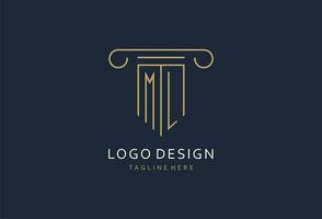 ml eerste met pijler vorm logo ontwerp, creatief monogram logo ontwerp voor wet firma vector