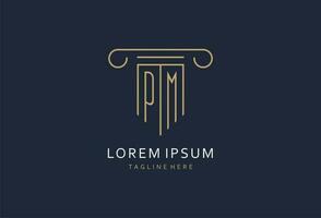 p.m eerste met pijler vorm logo ontwerp, creatief monogram logo ontwerp voor wet firma vector