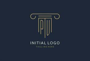 pu eerste met pijler vorm logo ontwerp, creatief monogram logo ontwerp voor wet firma vector