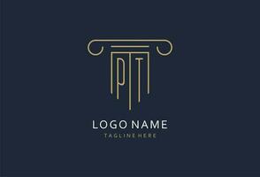 pt eerste met pijler vorm logo ontwerp, creatief monogram logo ontwerp voor wet firma vector