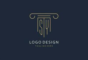 sy eerste met pijler vorm logo ontwerp, creatief monogram logo ontwerp voor wet firma vector