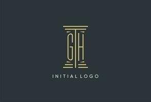 gh eerste monogram met pijler vorm logo ontwerp vector
