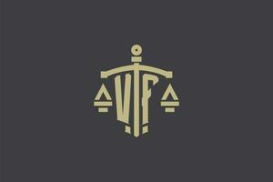 brief vf logo voor wet kantoor en advocaat met creatief schaal en zwaard icoon ontwerp vector