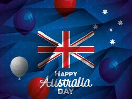 gelukkige dag van australië met vlag en ballonnen helium vector