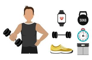 man met vaste pictogrammen fitness vector