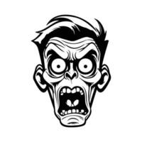 eng zombie tekenfilm, verschrikking concept, paniek getroffen zombie icoon vector