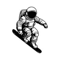 astronaut Aan snowboarder in ruimte, astronaut Aan een surfing bord tekenfilm vector