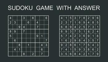 sudoku spel met antwoorden. vector puzzel spel met getallen voor kinderen en volwassenen. illustratie Aan zwart achtergrond.