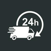 levering vrachtauto 24 uur vector illustratie. 24 uren snel levering onderhoud Verzending icoon. gemakkelijk vlak pictogram voor bedrijf, afzet of mobiel app internet concept Aan zwart achtergrond.