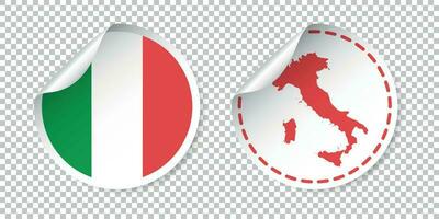 Italië sticker met vlag en kaart. label, ronde label met land. vector illustratie Aan geïsoleerd achtergrond.